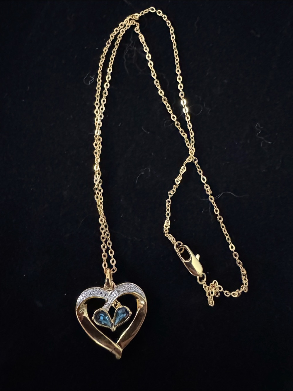 Gold Heart Pendant Necklace with Blue Gemstone Accent - Women Jewelry